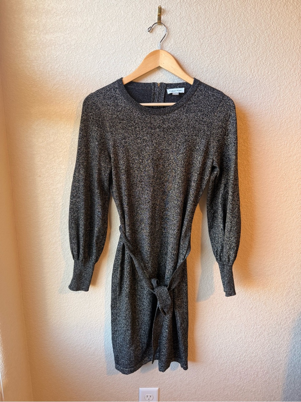 Calvin Klein Tie-Waist Long Sleeve Sweater Dress